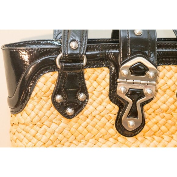 MICHAEL KORS STRAW WICKER PURSE HANDBAG - BLACK - shoulder bag - Picture 11 of 11